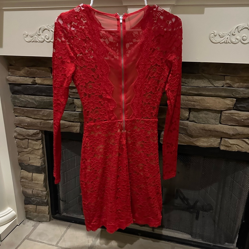 Lace red Express dresses with nude slip- xs - Picture 2 of 2
